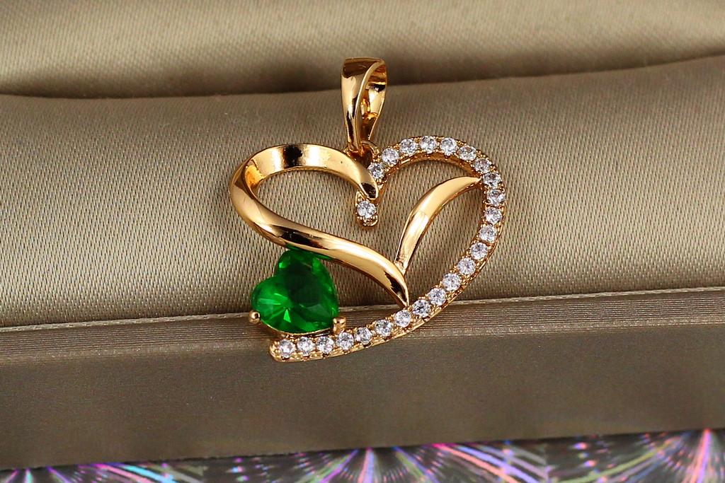 Кулон Xuping Jewelry Весеннее настроение с зеленым камешком 1,7 см Золотистый