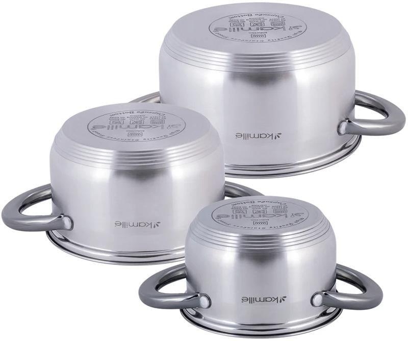 Набор кастрюль Kamille Groningen 3 шт. 1/1,5/2 л из нержавеющей стали с 5-слойным индукционным дном (KM-4926) - фото 3