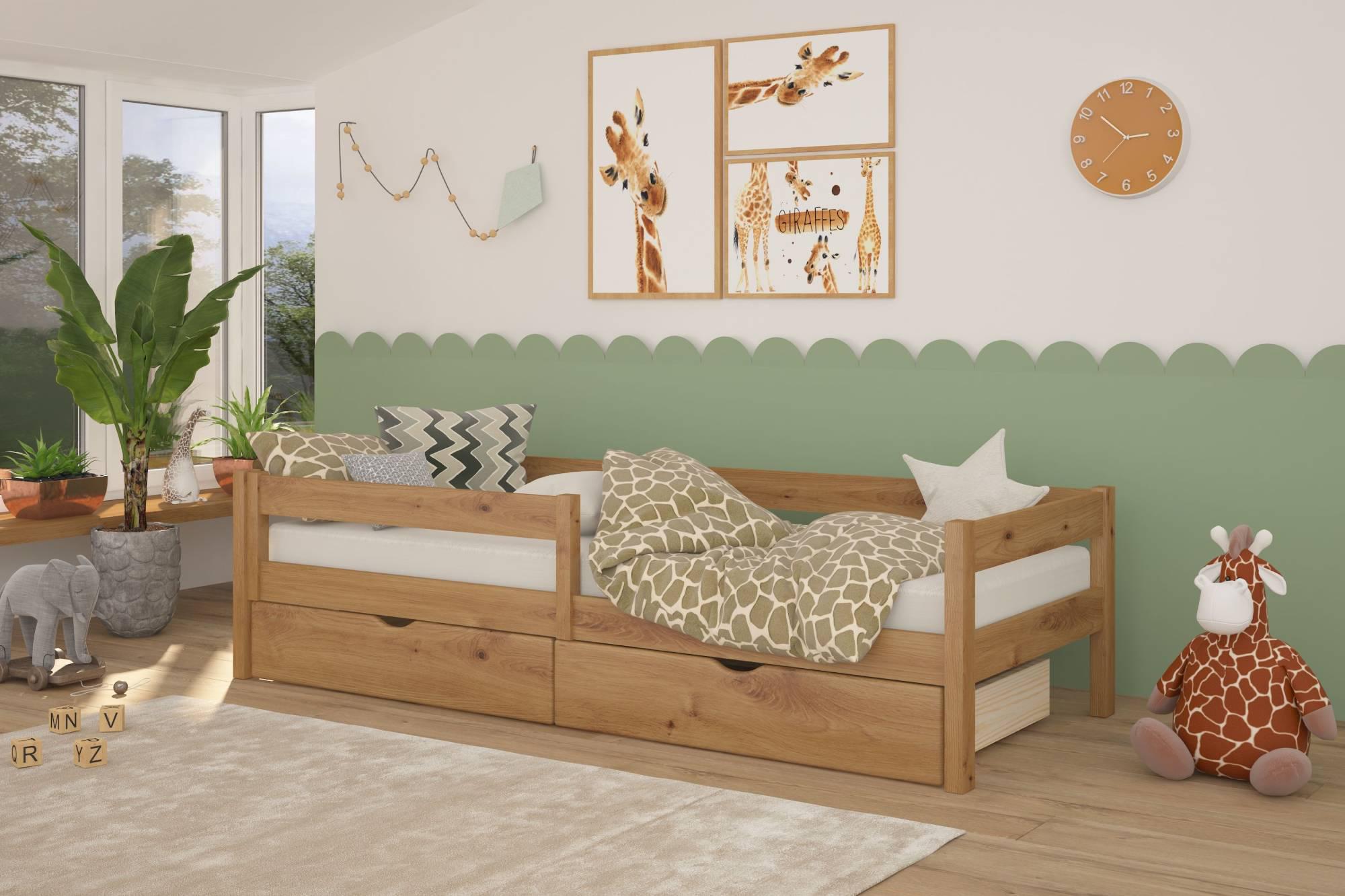 Ліжко дитяче дерев'яне Mebigrand Атланта Літл бортики/ящики 70x190 см Горіх світлий (MBG-2697)