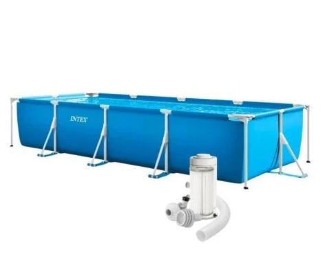 Бассейн каркасный прямоугольный Intex Metal Frame с фильтром насосом 450х220х84 см Синий (147-9-28274)