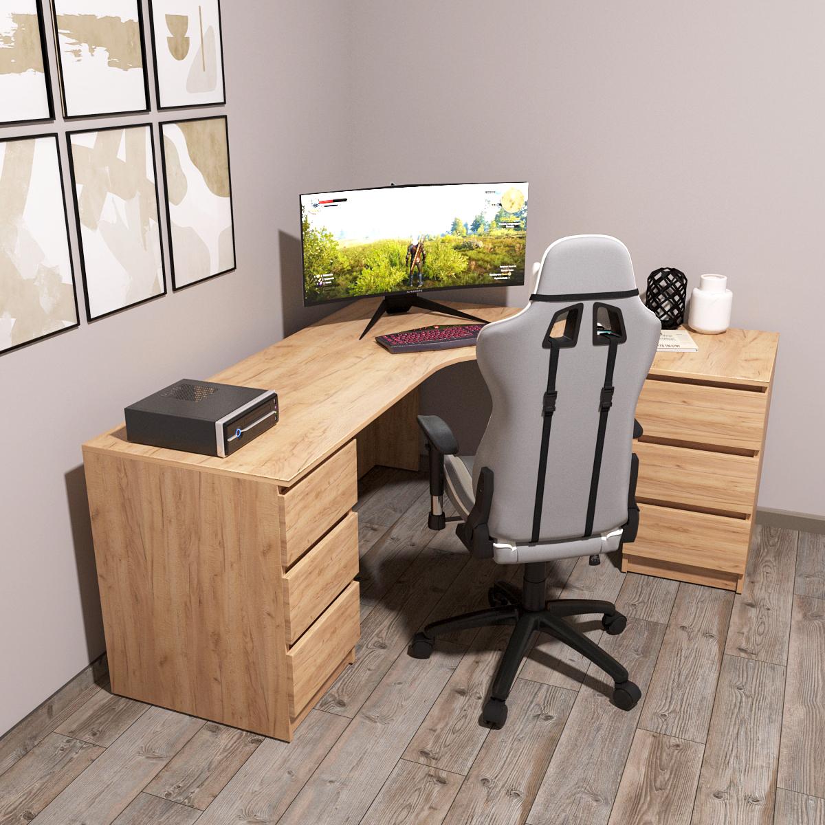 Письмовий стіл кутовий Mebellini Леон 1400/1400х750х600 мм Дуб Крафт Золотий (арт.SKEP1000-139) - фото 2