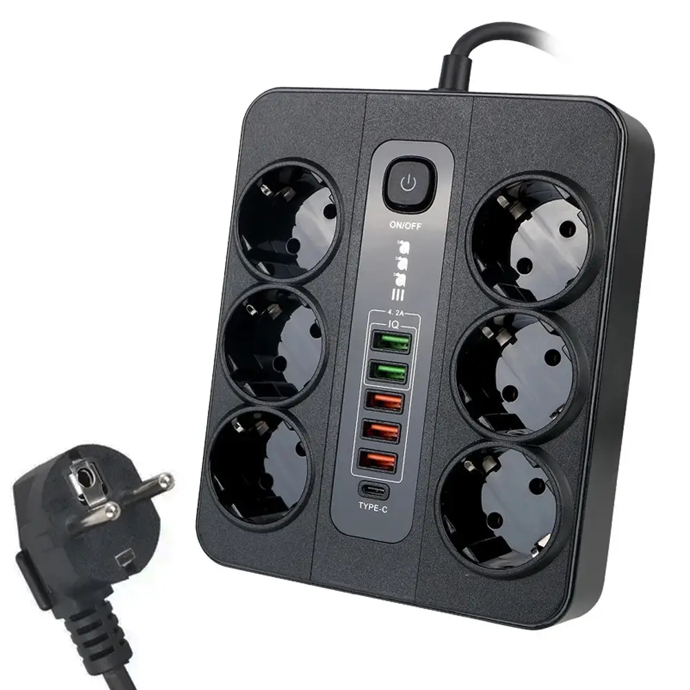 Сетевой фильтр BKL-11EU на 6 розеток/3 USB/2 USB IQ/Type C 3000 Вт на 2 м Black