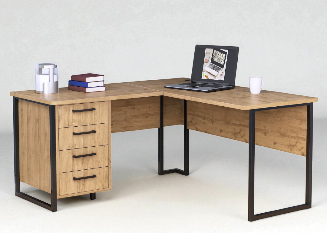 Стол угловой офисный Tobi Sho LOFT Gold СУЛГ/2-1 с 4 ящиками столешница 18 мм 1400х1200х750 Дуб аппалачи