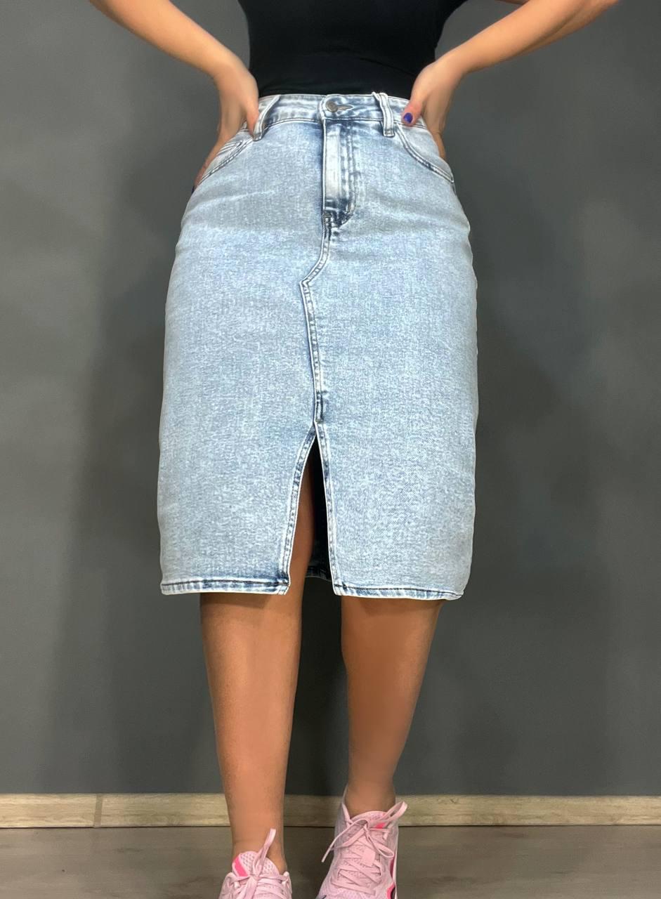 Юбка женская джинсовая DNL 208 средней длины с разрезом р. 28 Голубой (4073) - фото 10