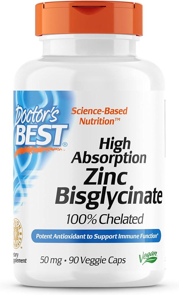 Бисглицинат цинка Doctor's Best High Absorption Zinc Bisglycinate 100% Chelated 50 mg 90 Veggie caps