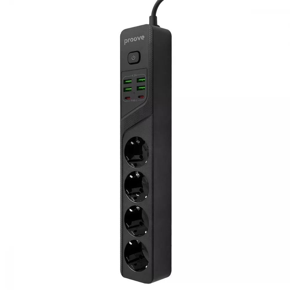 Мережевий фільтр Proove Power Strip P-04 4 розетки 4 USB 2 Type-C 2М Black
