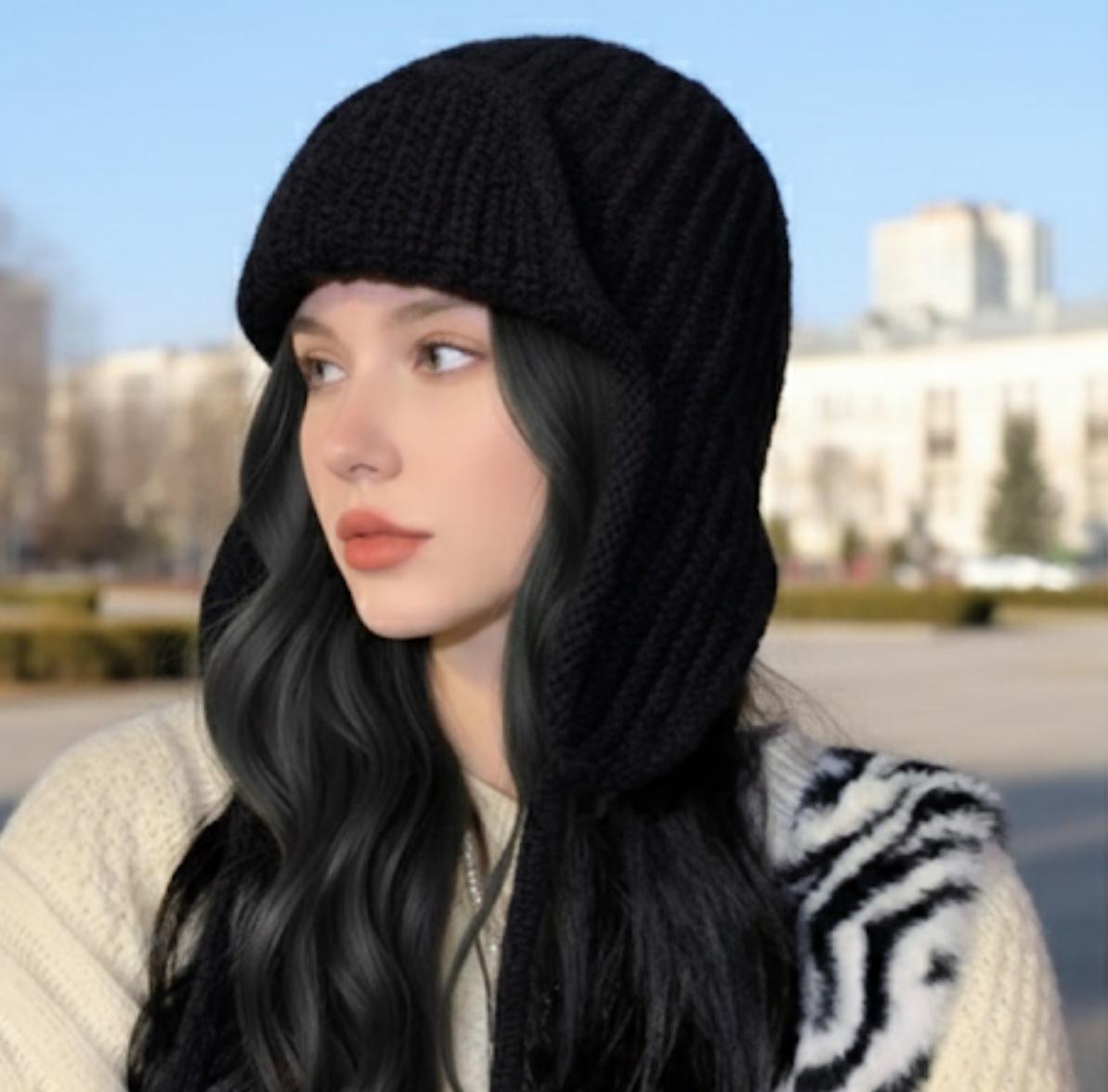Шапка вушанка в'язана ангорова унісекс One size Чорний (01495) - фото 2