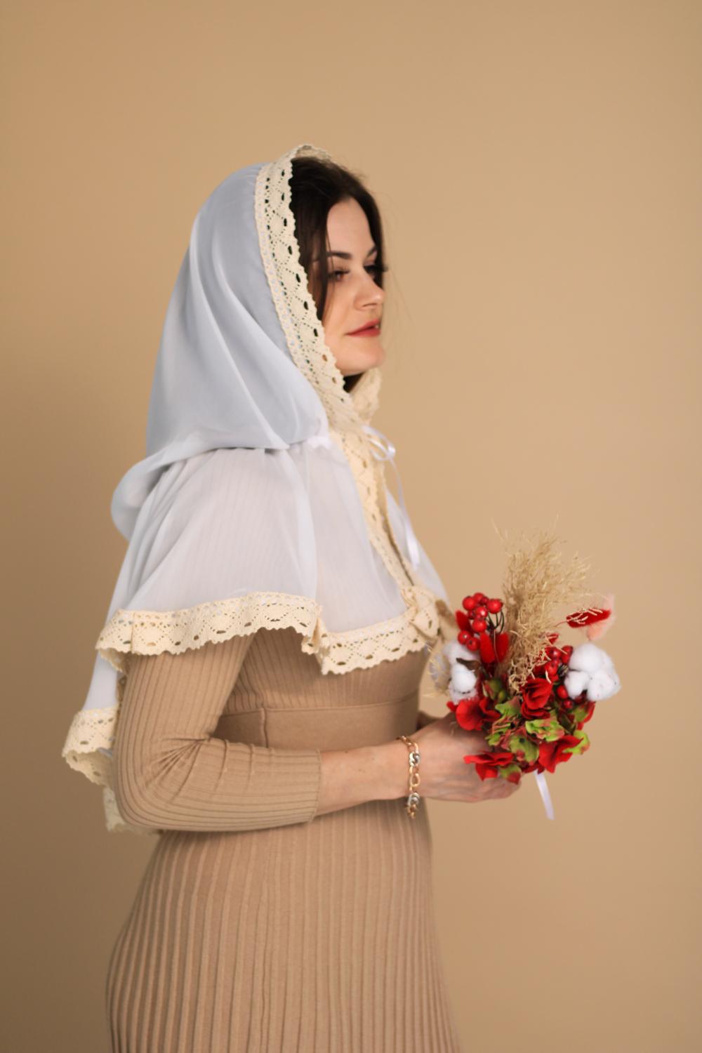 Палантин для храму на голову 80x120 см Білий (п003) - фото 7