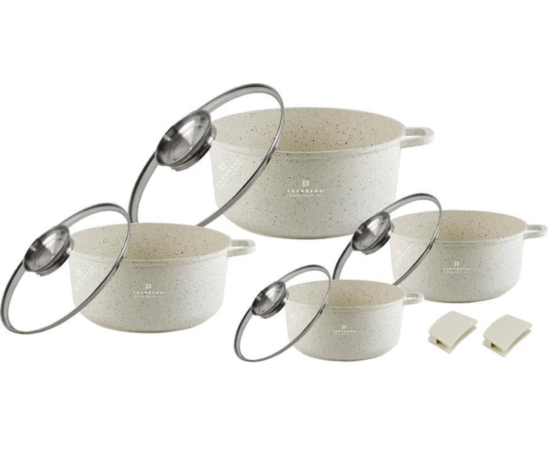 Набір каструль Edenberg EB-3906 з мармуровим антипригарним покриттям 8 пред. Білий (EB-3906)