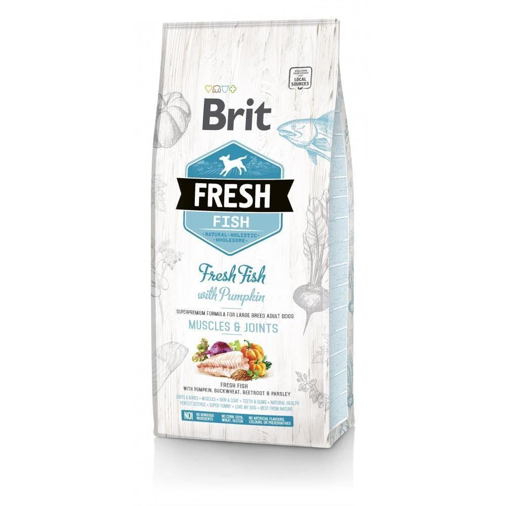 Корм сухий для дорослих собак Brit Fresh великих порід для м'язів і суглобів риба і гарбуз 12 кг (170993/530779)