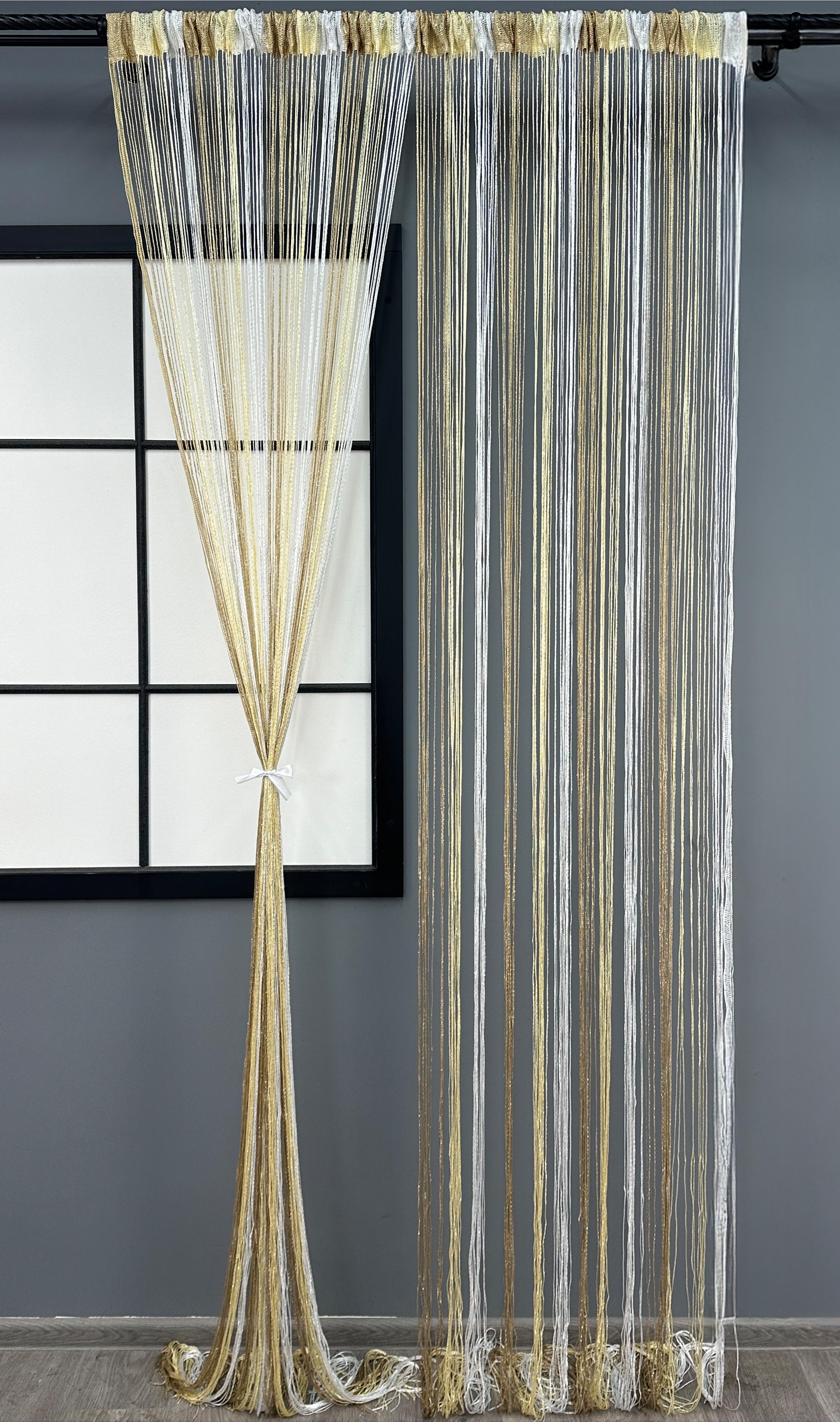 Шторы-нити с люрексом 300х300 см Бежевый/Молочный/Белый (61-100) - фото 1