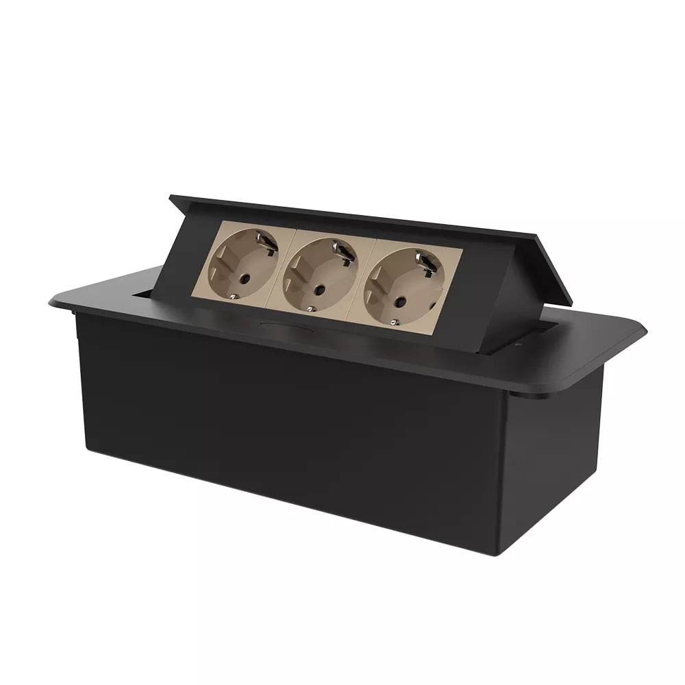 Розетка Livolo тройная мебельная Золотой в черном (VL-SHS013-EU13-B)