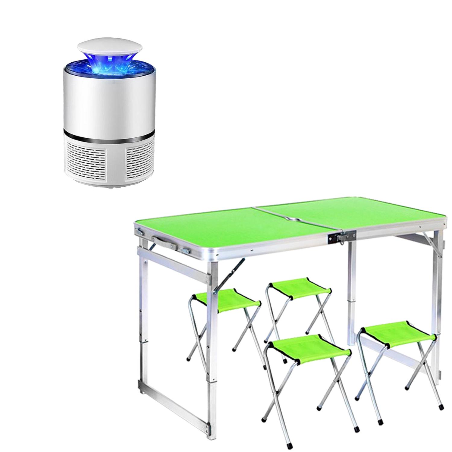 Розкладний стіл Easy Campi посилений і 4 стільці Зелений + Лампа знищувач комах