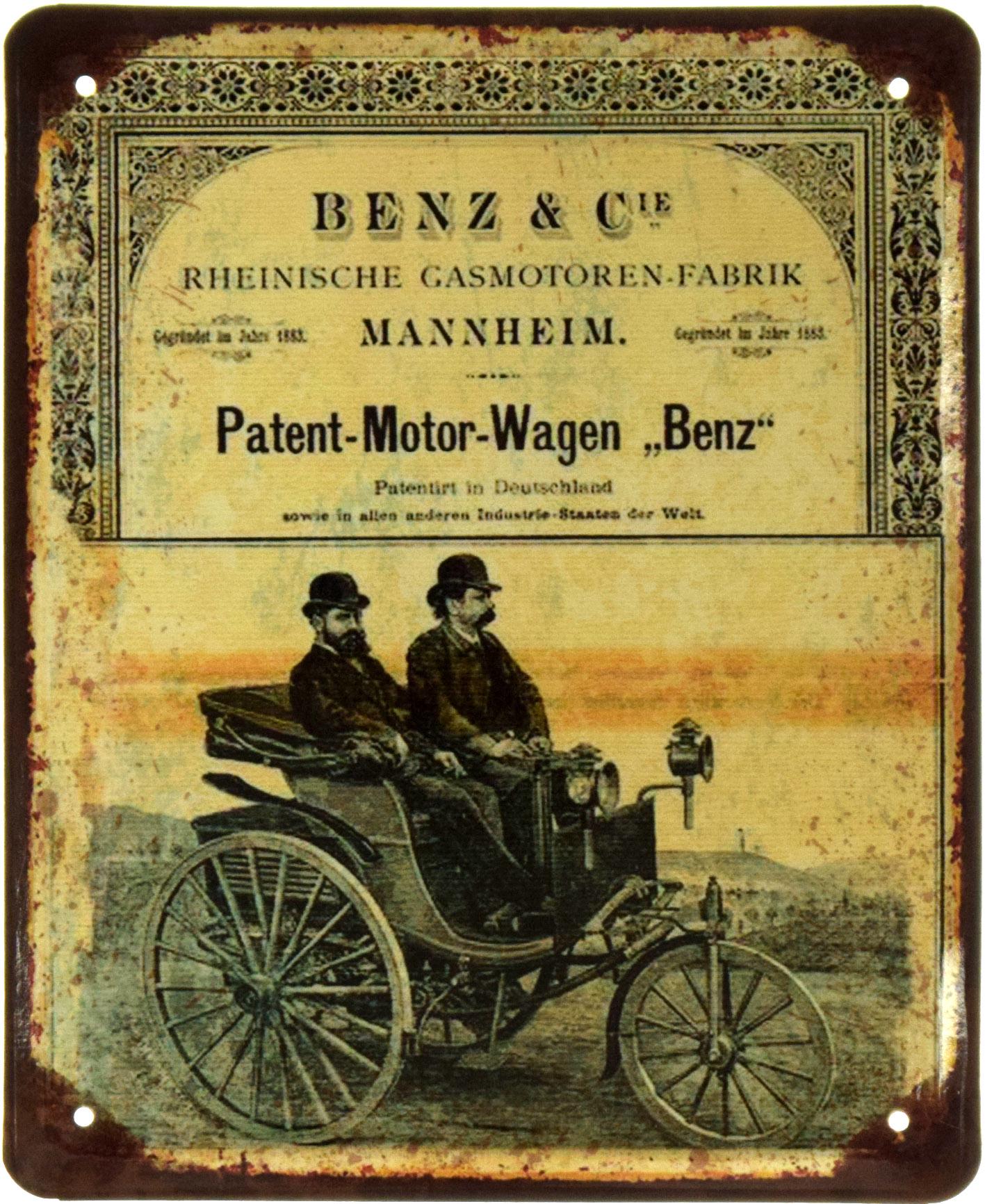 Табличка металлическая Benz Patent-Motorwagen 18x22 см