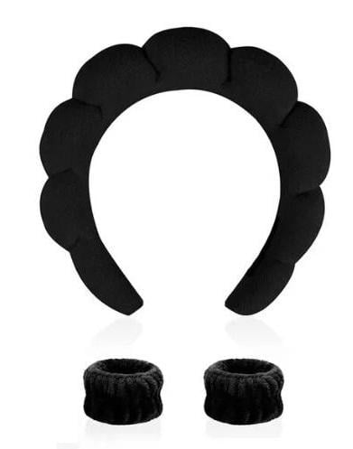 Набор косметический обруч на голову/нарукавники-напульсники для умывания Черный (79606749)