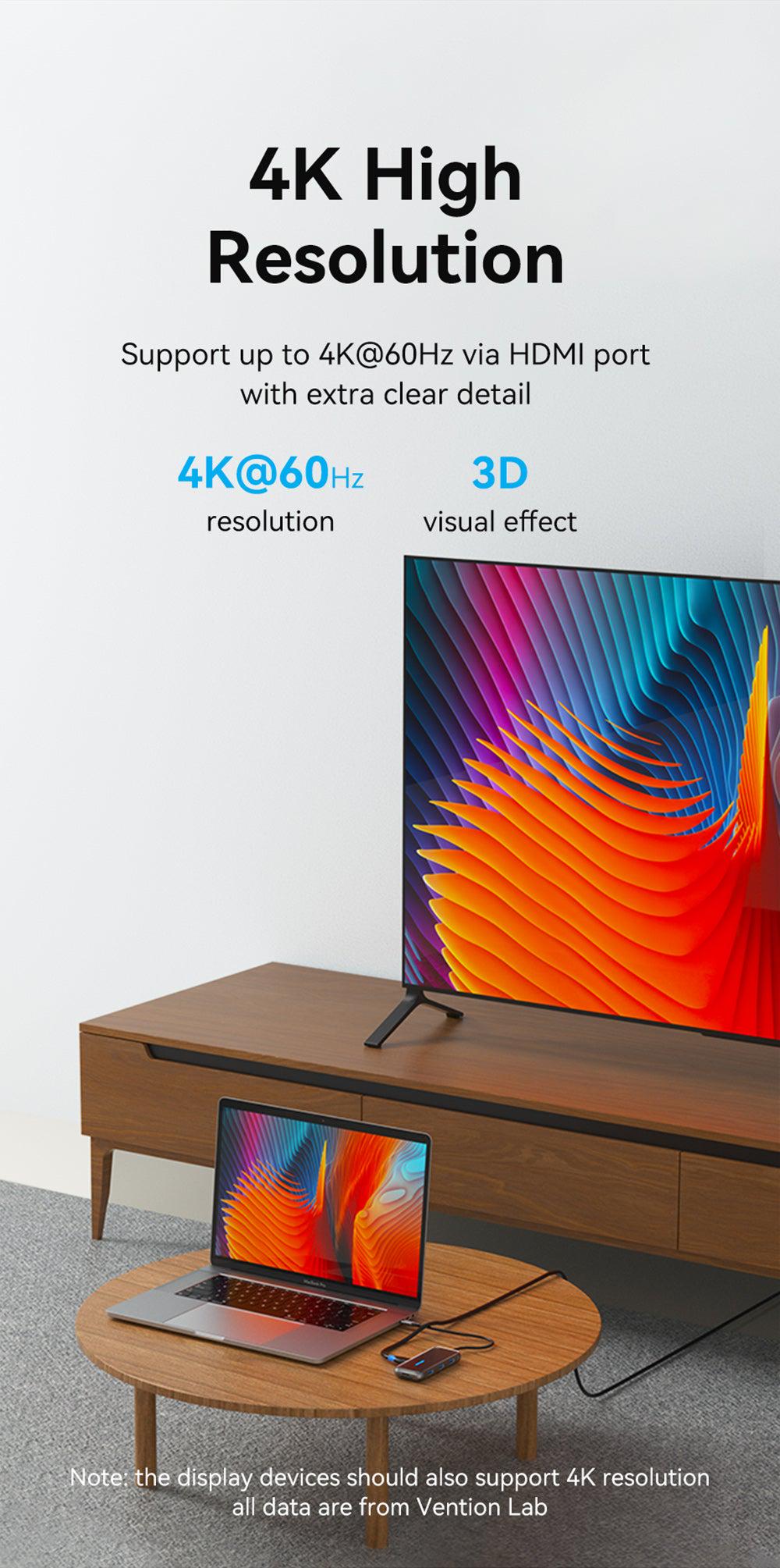 USB-хаб Vention Type-C-3x USB 3.0/5 Гбит/с HDMI 4K 60Hz/Type-C PD 100W/SD/TF карты RJ45 1 Гбит/с 3,5 мм minijack USB-C Черный (TFLHB) - фото 5 USB-хаб Vention Type-C-3x USB 3.0/5 Гбит/с HDMI 4K 60Hz/Type-C PD 100W/SD/TF карты RJ45 1 Гбит/с 3,5 мм minijack USB-C Черный (TFLHB) - фото 5