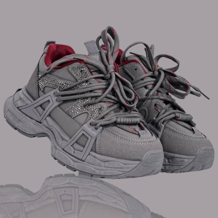 Кроссовки женские Kaker chunky экокожа со стразами массивная подошва повседневные весна осень холодное лето р. 40 Серый