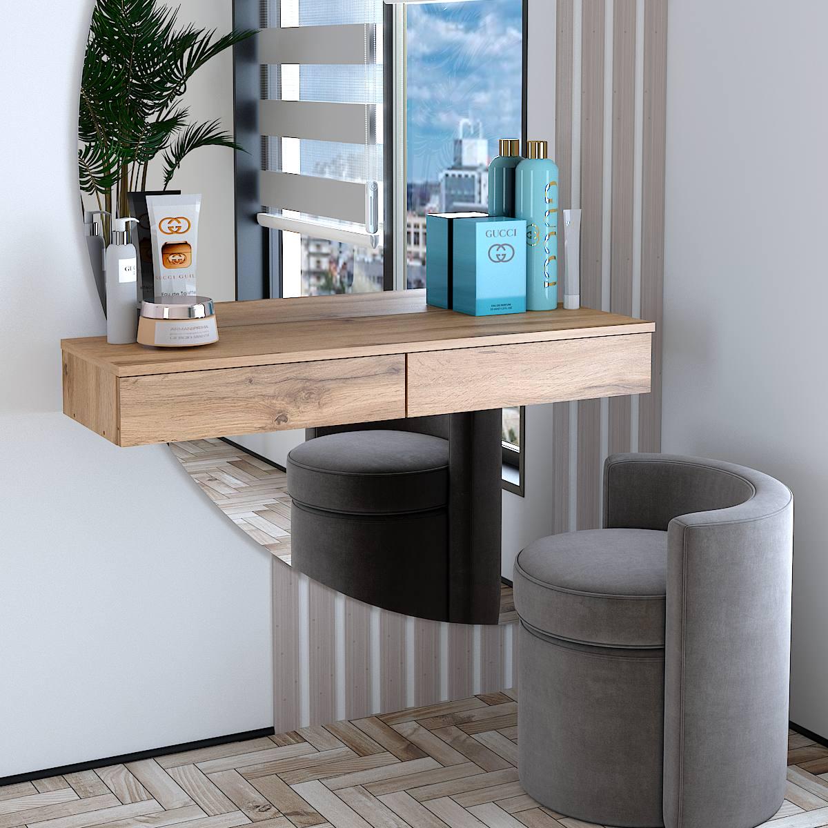 Стіл туалетний підвісний Стелла 2 1004х310х130 мм Дуб аппалачі - фото 1 Стіл туалетний підвісний Стелла 2 1004х310х130 мм Дуб аппалачі - фото 1