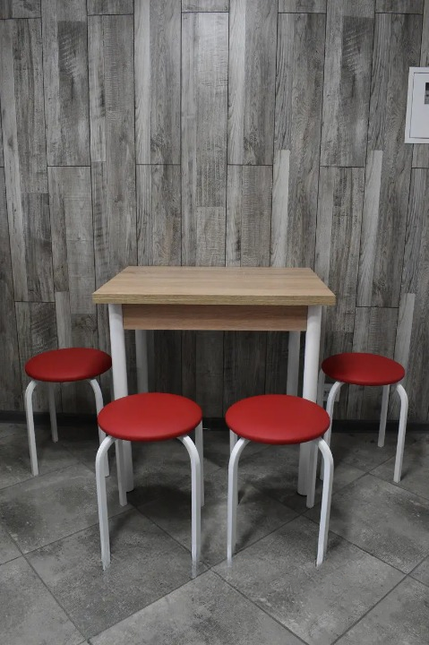 Кухонний комплект Оскар стіл розкладний/табурети 4 шт. Стандарт 60х80/80х120х75 см Дуб Сонома/Червоний (28375089)