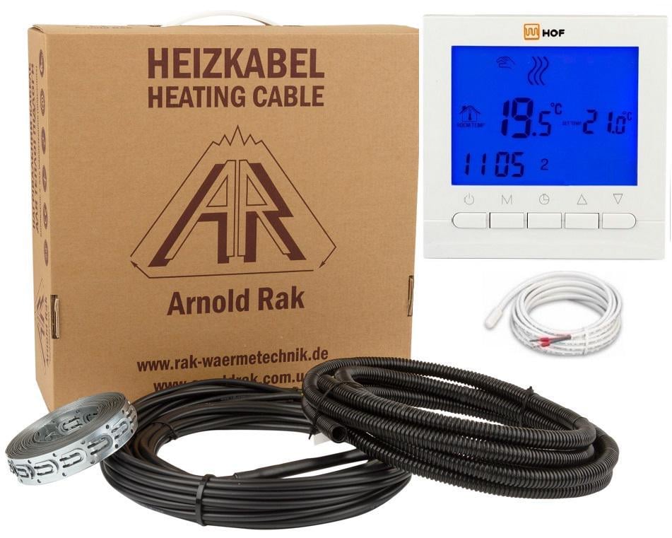 Нагрівальний кабель Arnold Rak 1 м² - 1,3 м²/200 Вт/10 м з програмованим терморегулятором Hof pro Нагрівальний кабель Arnold Rak 1 м² - 1,3 м²/200 Вт/10 м з програмованим терморегулятором Hof pro