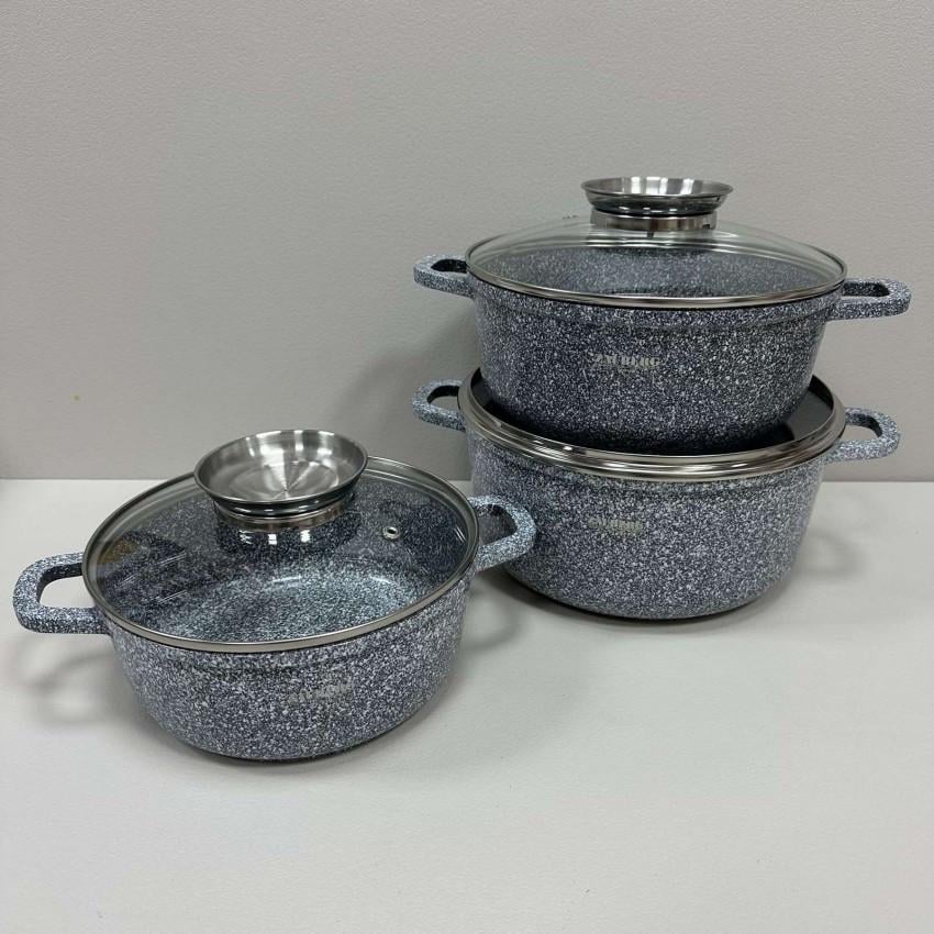 Набір каструль Zauberg алюмінієві з мармуровим покриттям зі скляними кришками 2,3/3,2/4,5 л (2671050472)