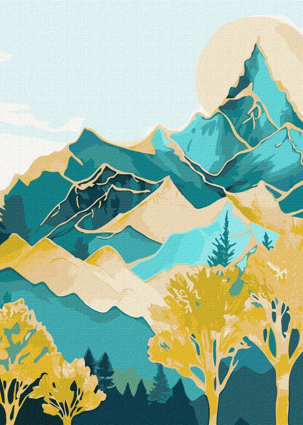 Картина по номерам Ідейка Горные вершины с красками металлик extra 40х50 (KHO5104)