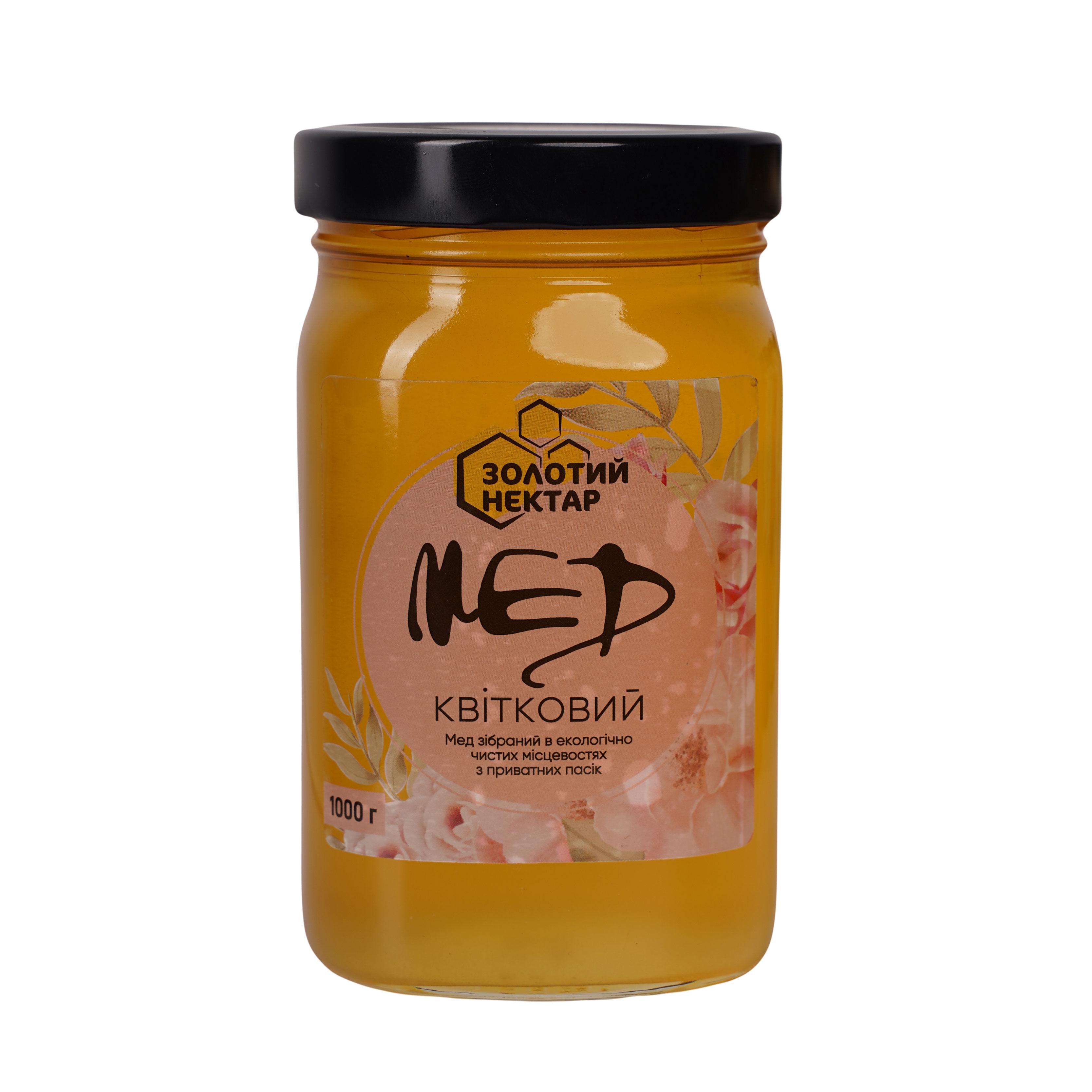 Мед цветочный натуральный пчелиный Золотой Нектар в стеклянной банке 1 кг