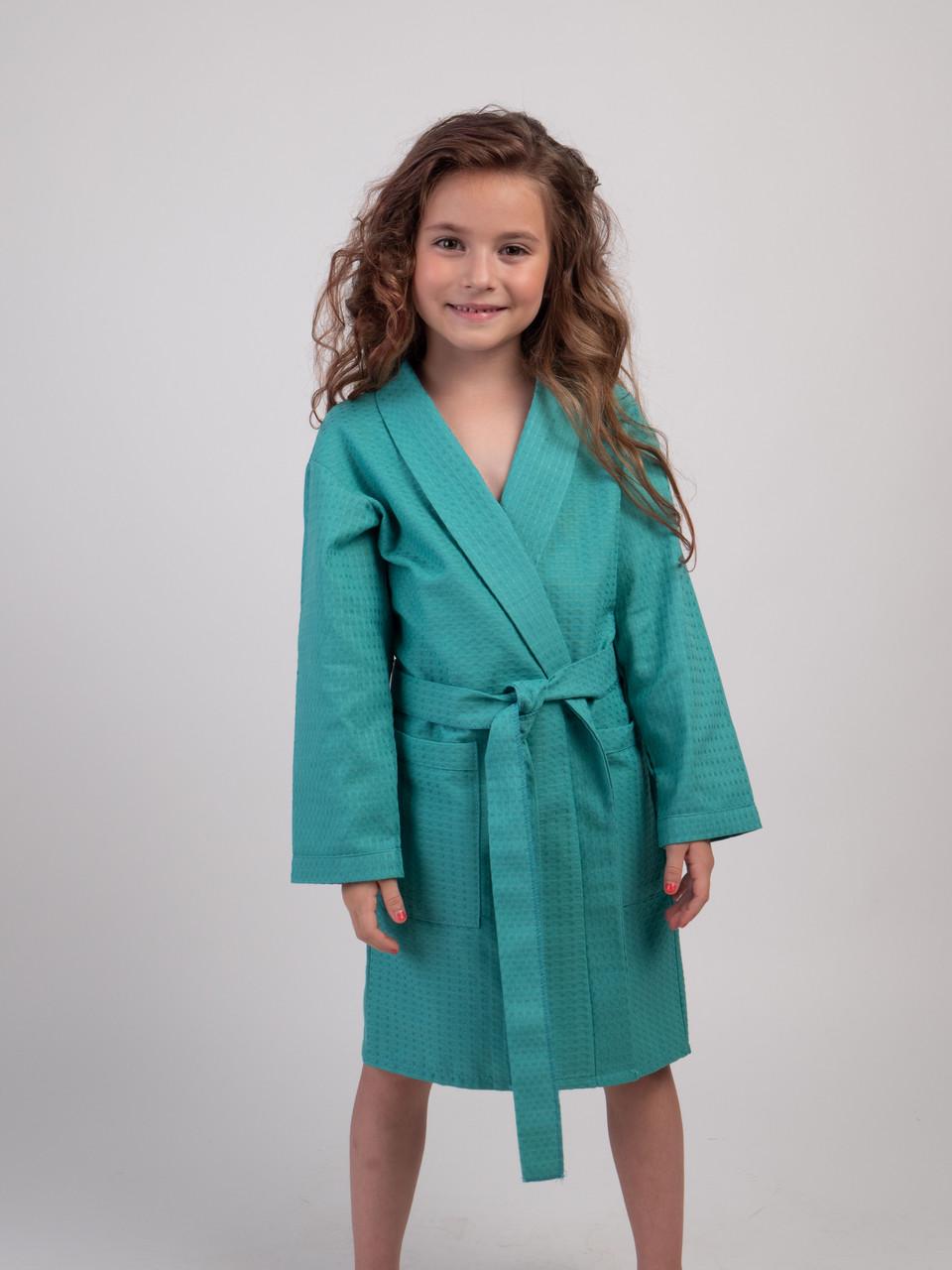 Дитячий вафельний халат Luxyart Kids Robe для дівчаток р. 30-32 100% бавовна Зелений (LS-200)