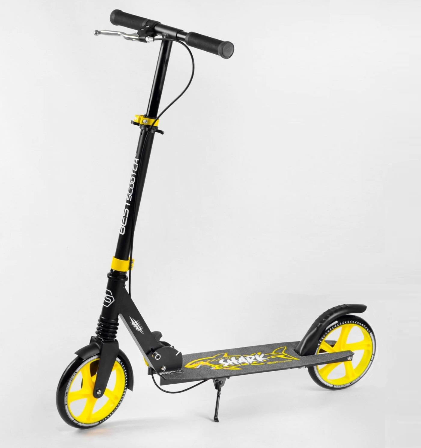 Самокат двухколесный Best Scooter Shark 20787 с ручным тормозом колеса PU 200 мм амортизатор Черный/Желтый (45927146)