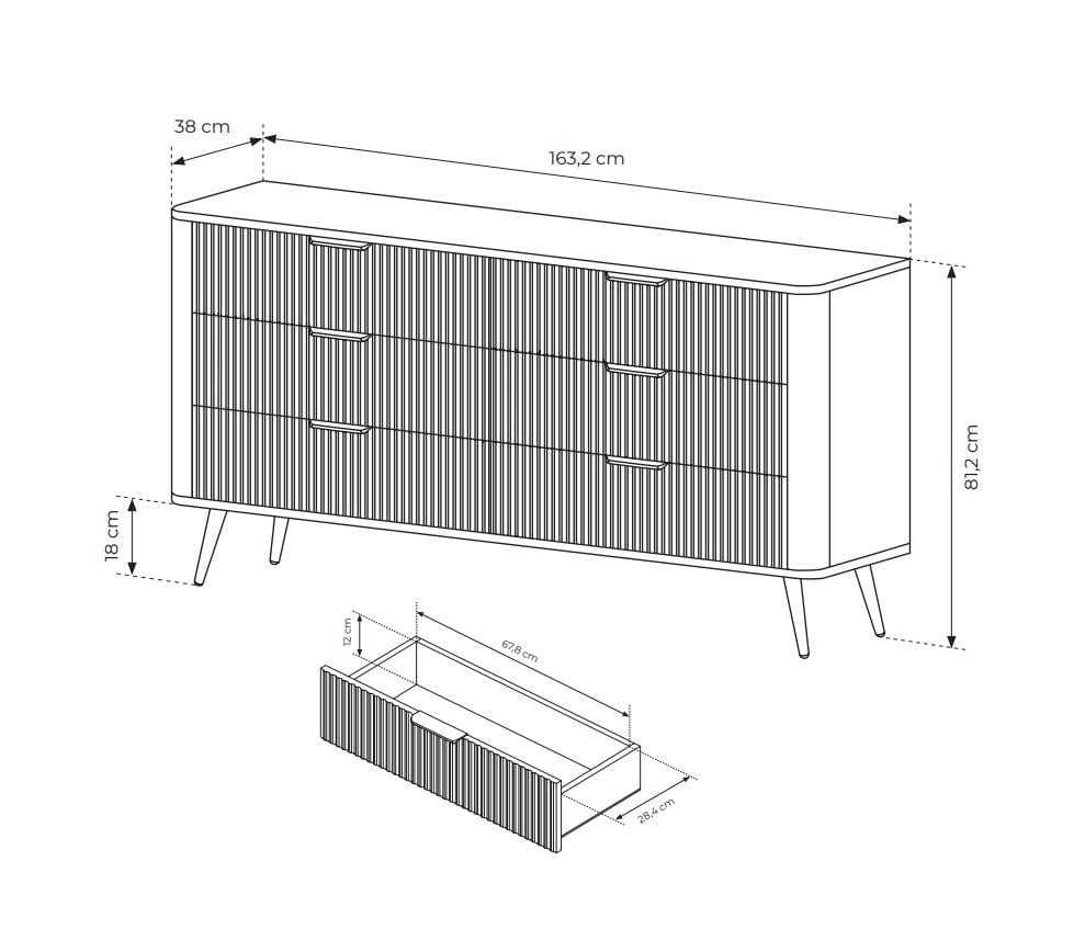 Комод Perfect Home Lante 6S/163 з 6 шухлядами і золотими ніжками Чорний (PFH-091190) - фото 3
