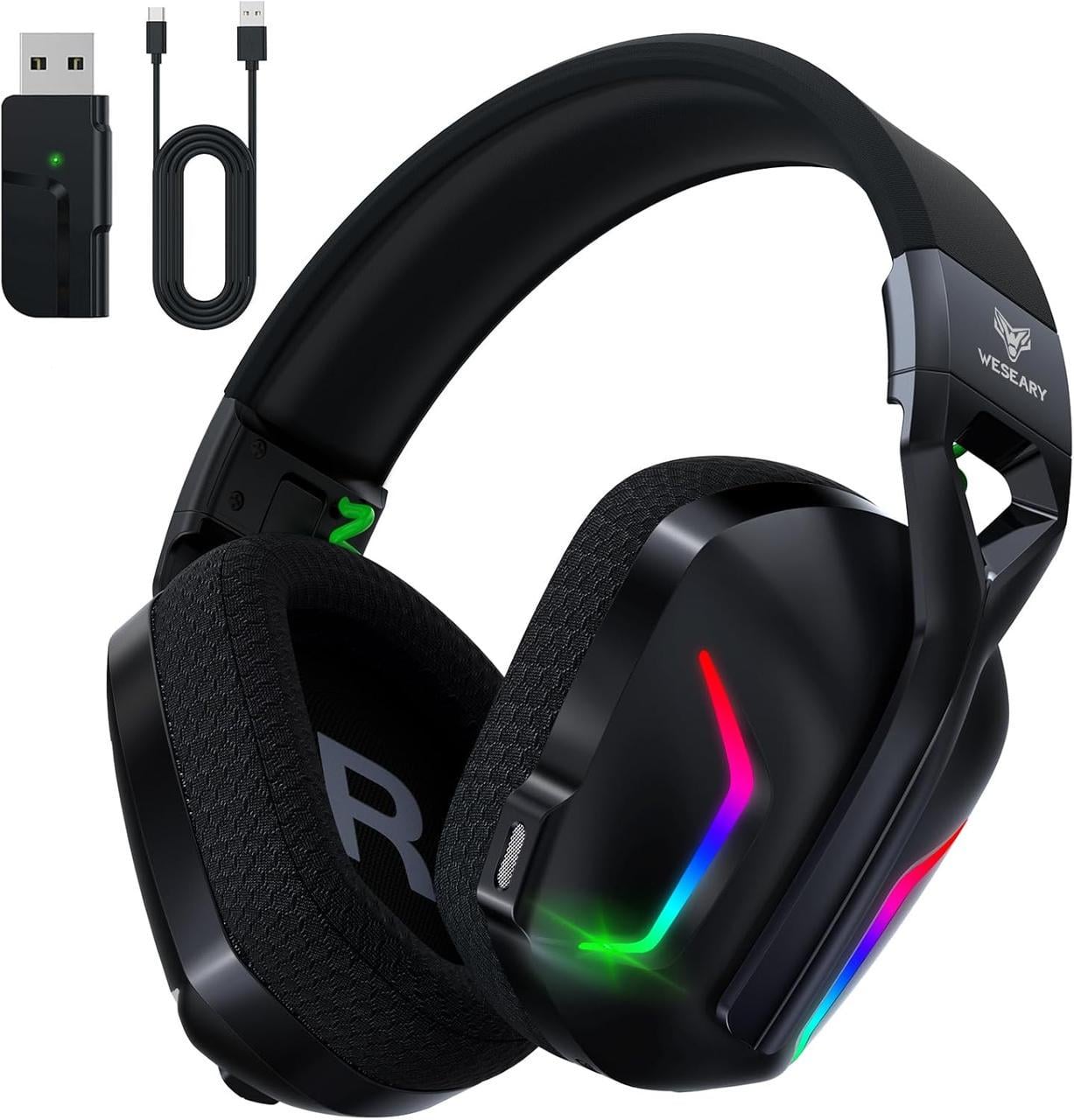Навушники ігрові бездротові WESEARY WG1 з мікрофоном 2,4G та Bluetooth 7.1 RGB до 50 годин
