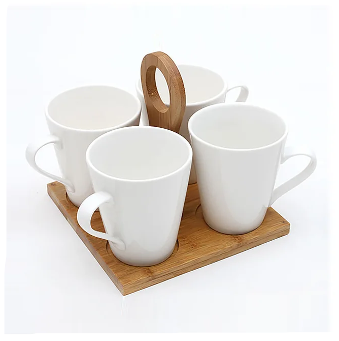 Набор чашек на бамбуковой подставке Naturel Flora 245 мл 4 шт 31917