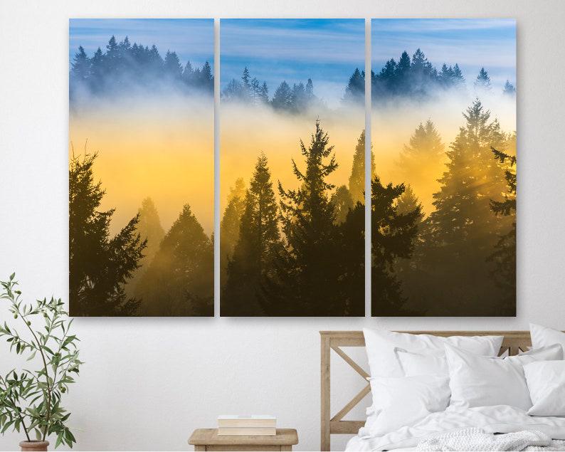 Модульная картина на холсте из трех частей KIL Art Утренний туман в лесу 128x81 см (M3_L_581)