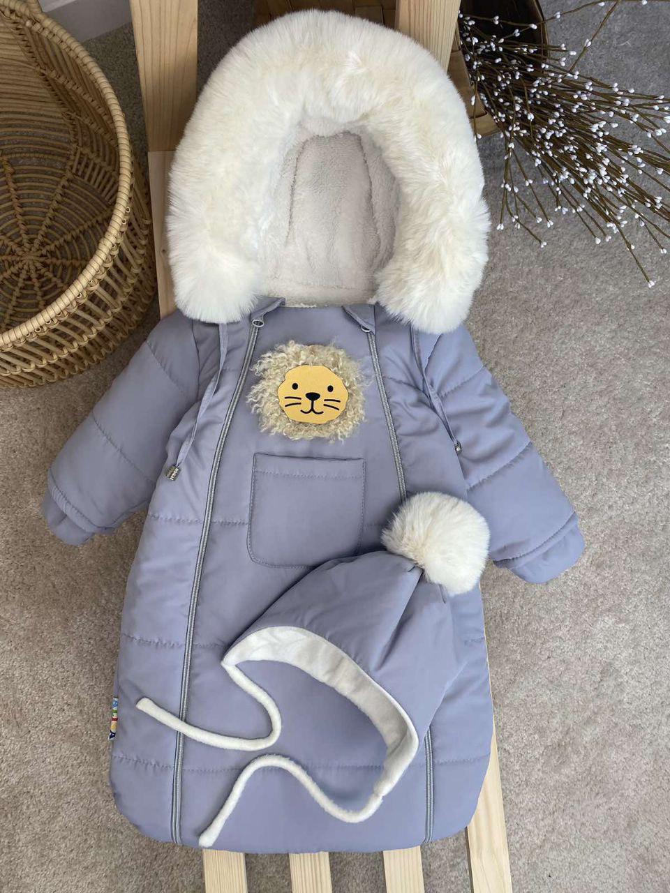 Комбинезон зимний для новорожденных с шапочкой Голубой (29753184)