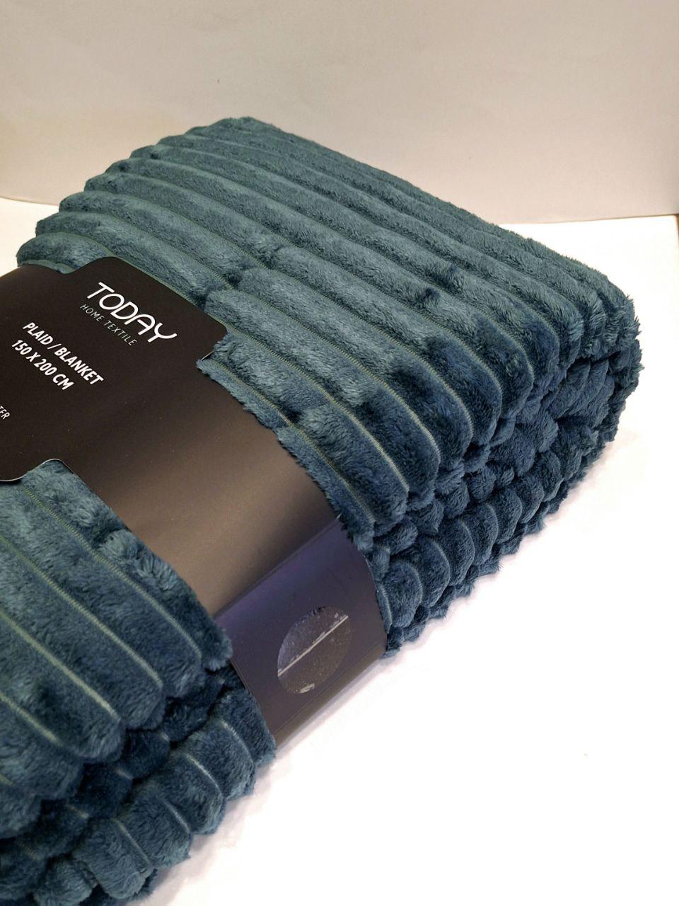 Плед флисовый с вельветовой текстурой Today Home Textile 150х200 см Изумрудный (1071) - фото 3