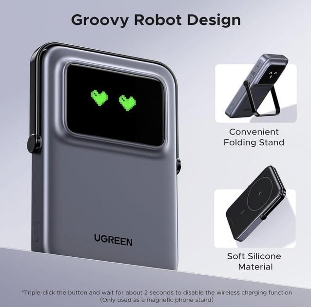 Повербанк беспроводной Ugreen PB572 Qi2 Magnetic Magsafe 10000 mah 20W для iPhone Серый (28780601) - фото 8