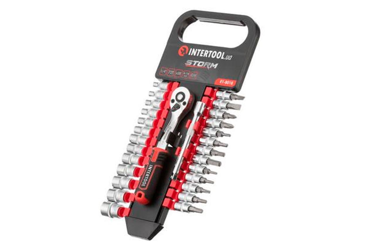 Набір інструменту на планці Intertool Storm 1/4" x 28 од. (ET-8018)