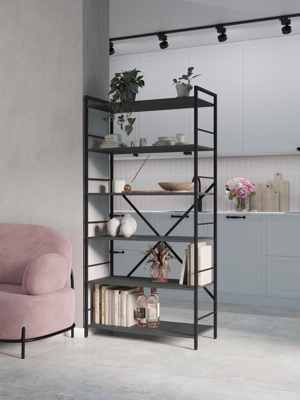 Стелаж Меткас Лофт 35 кг/полицю 6 полиць ЛДСП 1800x600x240 мм Антрацит (2640911723) - фото 10 Стелаж Меткас Лофт 35 кг/полицю 6 полиць ЛДСП 1800x600x240 мм Антрацит (2640911723) - фото 10