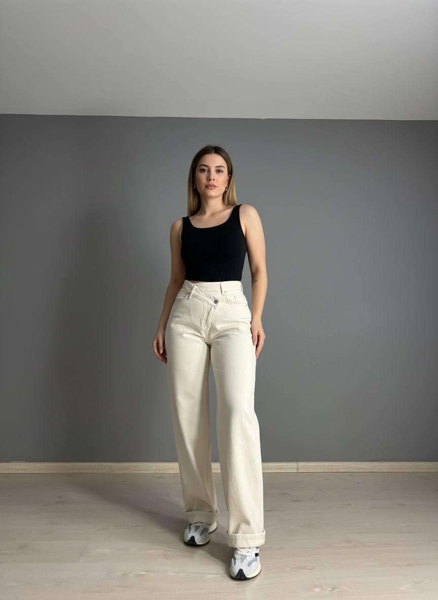 Джинсы женские Its Basic 3847-7S6 straight fit с асимметричной застежкой р. 36 Бежевый (7129)
