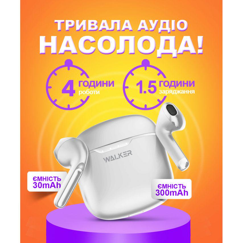 Навушники Bluetooth WALKER WTS-33 White - фото 3 Навушники Bluetooth WALKER WTS-33 White - фото 3