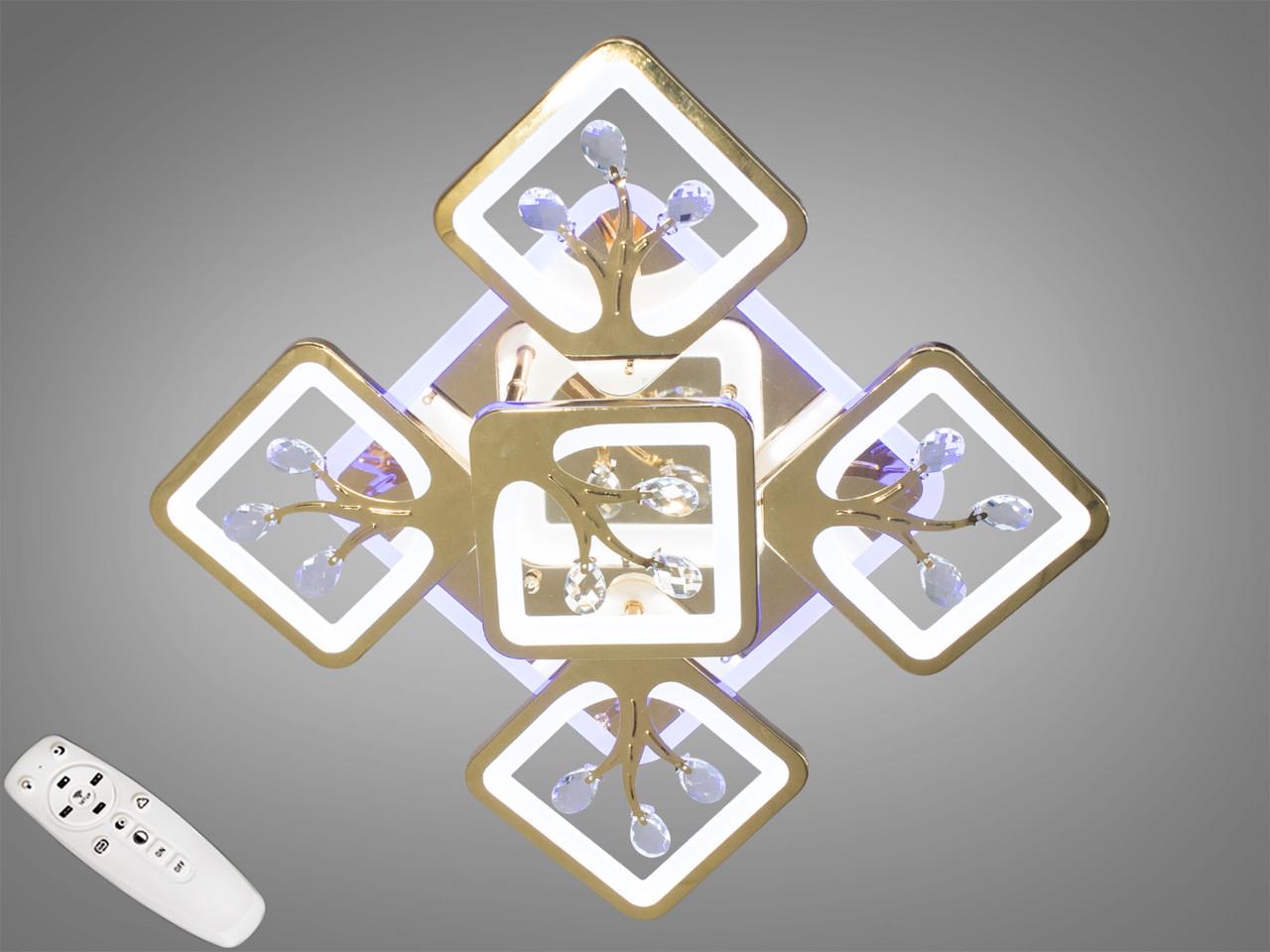 Люстра потолочная EcoLed с диммером и LED подсветкой Золотой 90W S8157/4+1G 3col dim Золотой