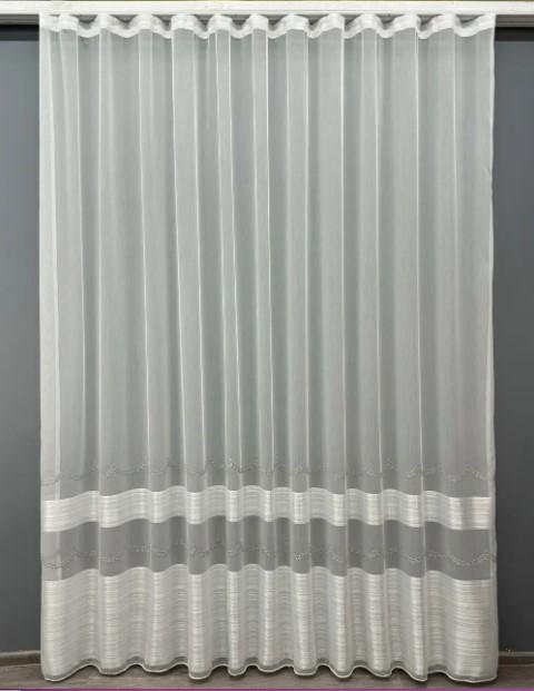 Тюль бамбук с вышитым узором Молочный (1566т)