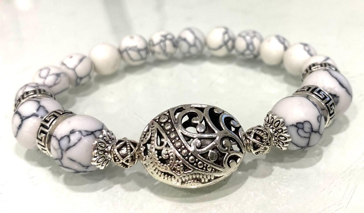 Браслет LITAURS из натурального камня говлит и металлическими вставками М 15-17 см (241208) - фото 2