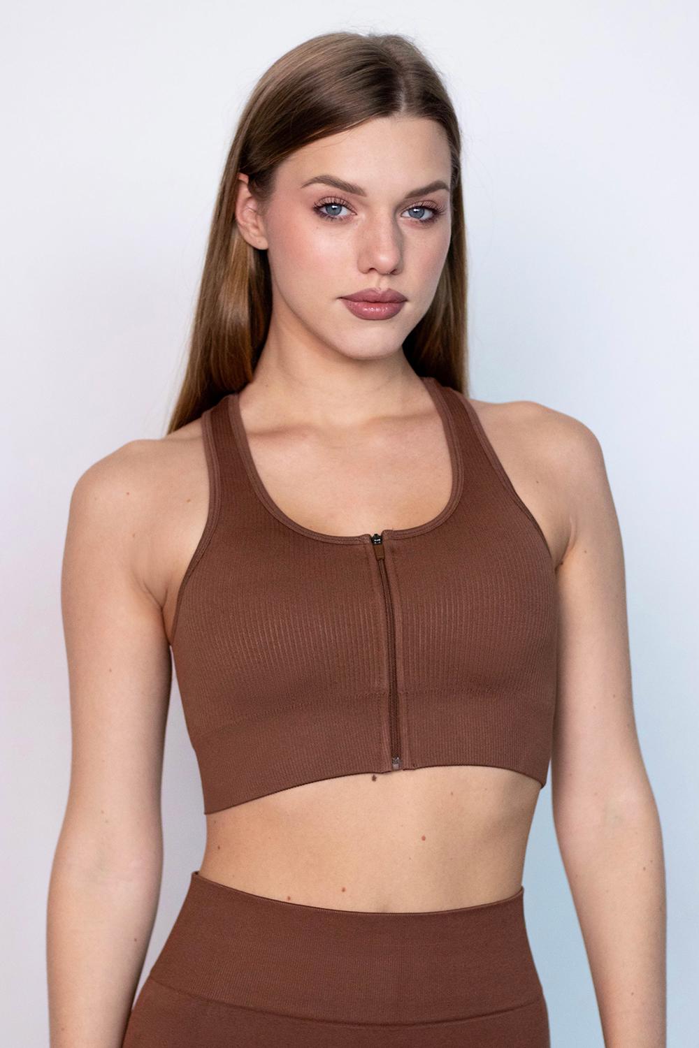 Топ женский бесшовный Giulia Flex top Zip-Up Active 336 на молнии M Brown-coffee (31886429)