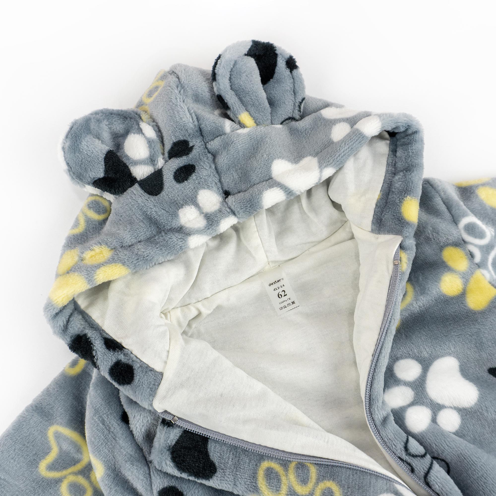 Комбинезон детский Dexter's Cute Paws теплый на молнии с капюшоном 74 см Серый (d12-20лп-ср) - фото 3 Комбинезон детский Dexter's Cute Paws теплый на молнии с капюшоном 74 см Серый (d12-20лп-ср) - фото 3