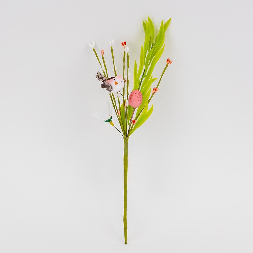 Декоративная веточка Птичка и пасхальные яйца 33 см (5107-023/pink) Декоративная веточка Птичка и пасхальные яйца 33 см (5107-023/pink)