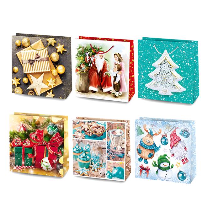 Пакет подарочный новогодний Flora микс 16х7,5х16 см 10 шт. (8465)