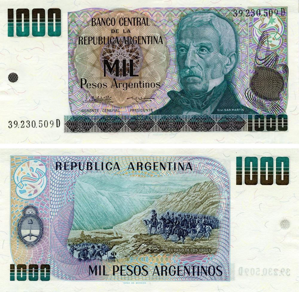 Коллекционная банкнота Аргентина 1000 песо 1983-1985 UNC P317 (Б15860)