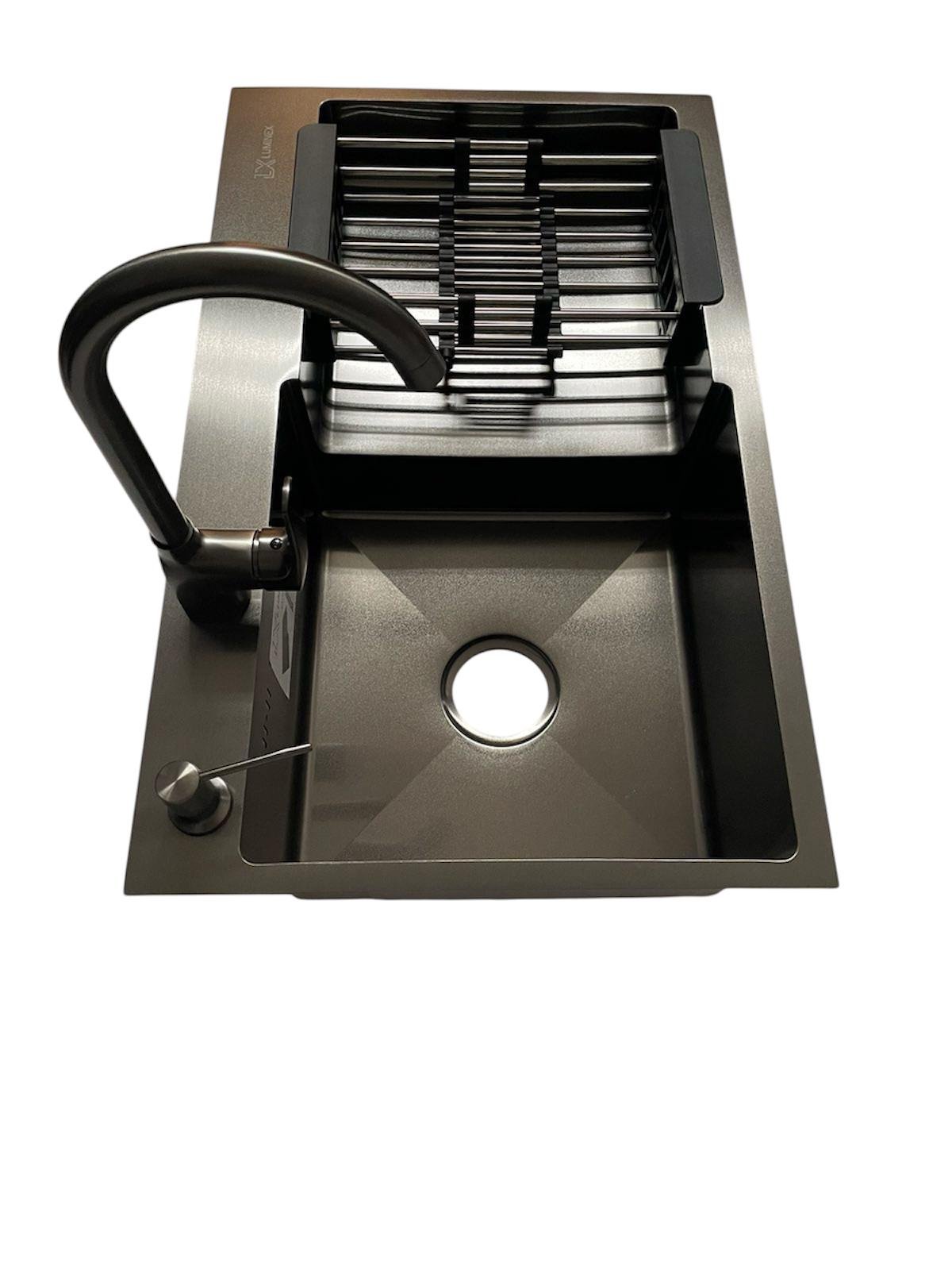 Мойка кухонная Luminex 7848 L левая Черный/смеситель-кран из латуни