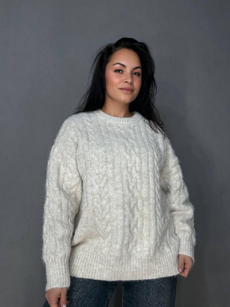 Светр жіночий A-N 3324 крупна в’язка букле коси довгий OS Молочний (5974) - фото 2